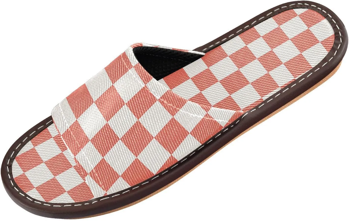 Yuiboo Light Coral Chessboard Men Women Spa Slippers Portable Non Slip Sandals for Beach Beach Travel