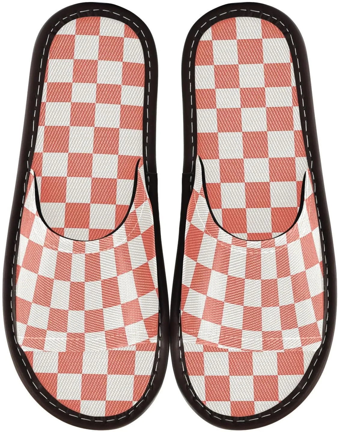 Yuiboo Light Coral Chessboard Men Women Spa Slippers Portable Non Slip Sandals for Beach Beach Travel