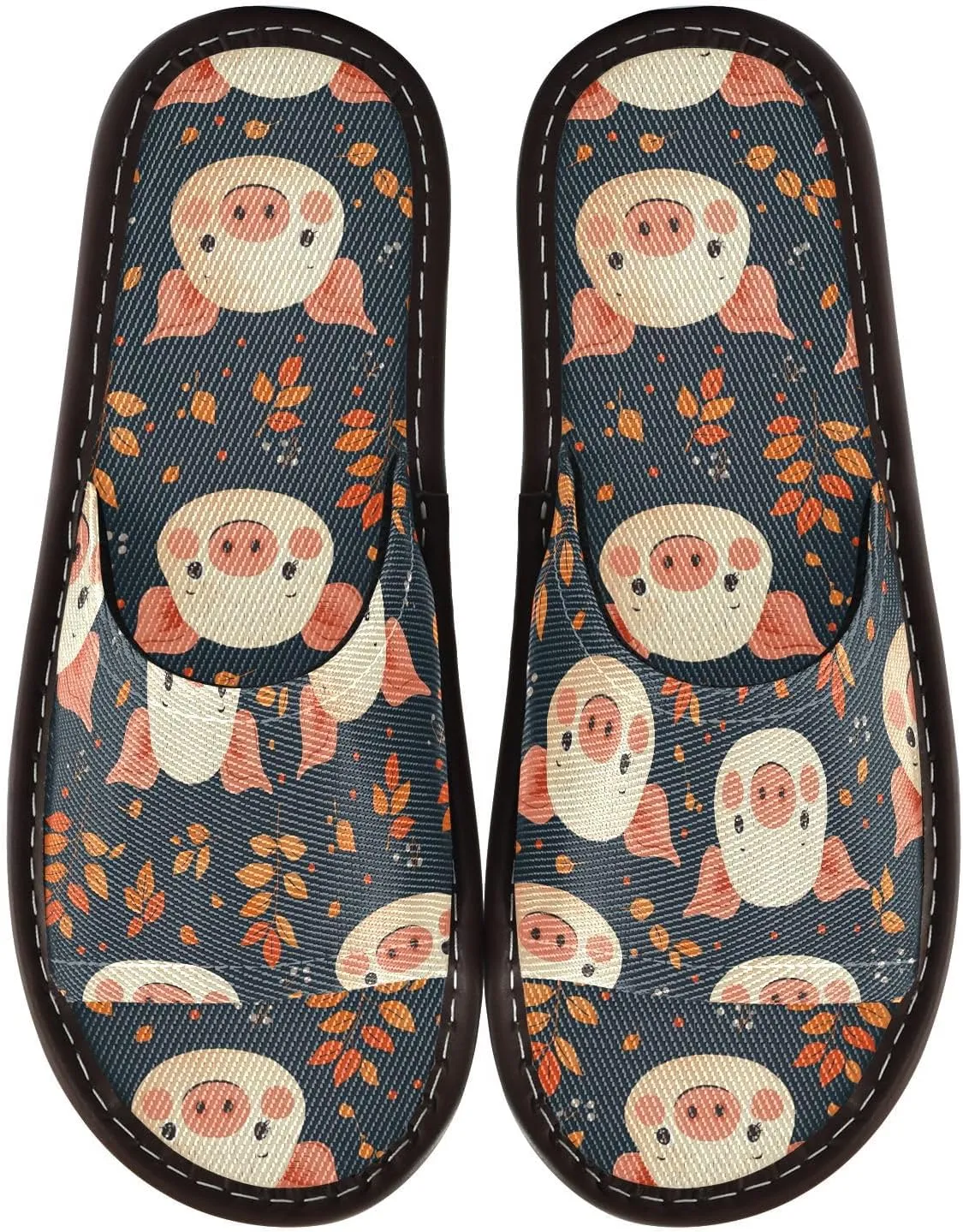 Yuiboo Little Pig Face Leafs Women Men's Bathroom Shower Slippers Portable Anti-slip Sandals for Hotel Hotel Beach