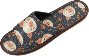 Yuiboo Little Pig Face Leafs Women Men's Bathroom Shower Slippers Portable Anti-slip Sandals for Hotel Hotel Beach