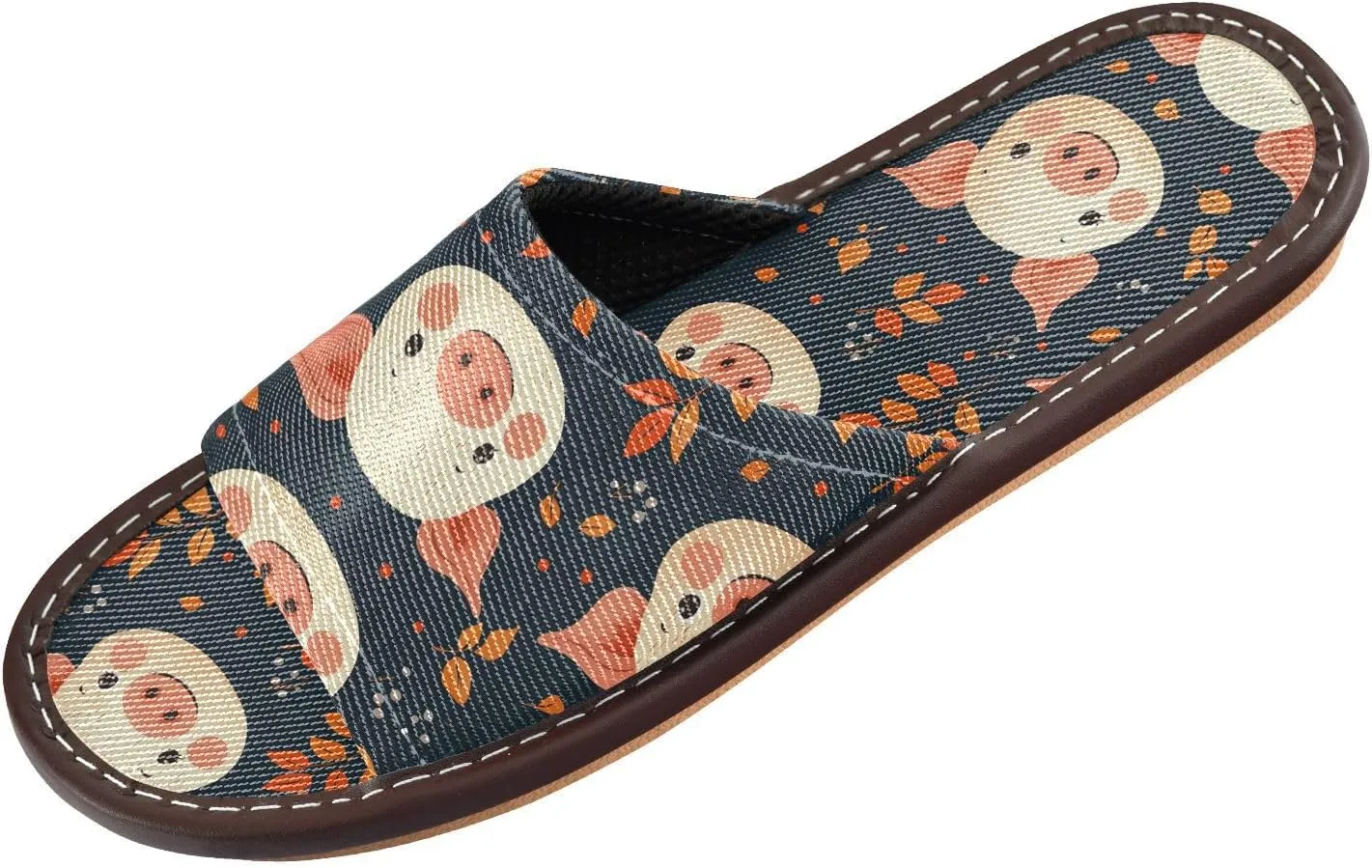 Yuiboo Little Pig Face Leafs Women Men's Bathroom Shower Slippers Portable Anti-slip Sandals for Hotel Hotel Beach