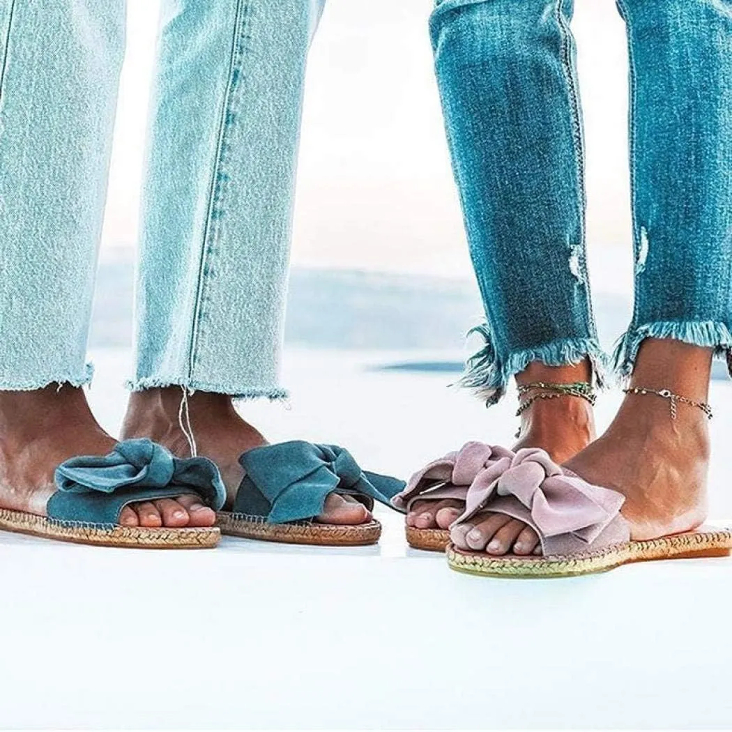 YYW Slides for Women Flat Slide Sandals Slip On Open Toe Sandals Casual Style with Bowknot Ornament for Summer Outdoor Indoor