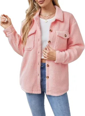 ZAFUL Womens Winter Sherpa Fleece Jacket Button Down Long Sleeve Warm Fuzzy Outwear Coat with Pockets