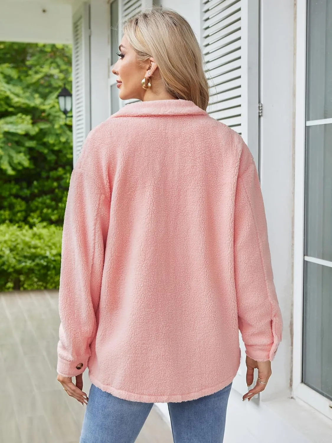 ZAFUL Womens Winter Sherpa Fleece Jacket Button Down Long Sleeve Warm Fuzzy Outwear Coat with Pockets