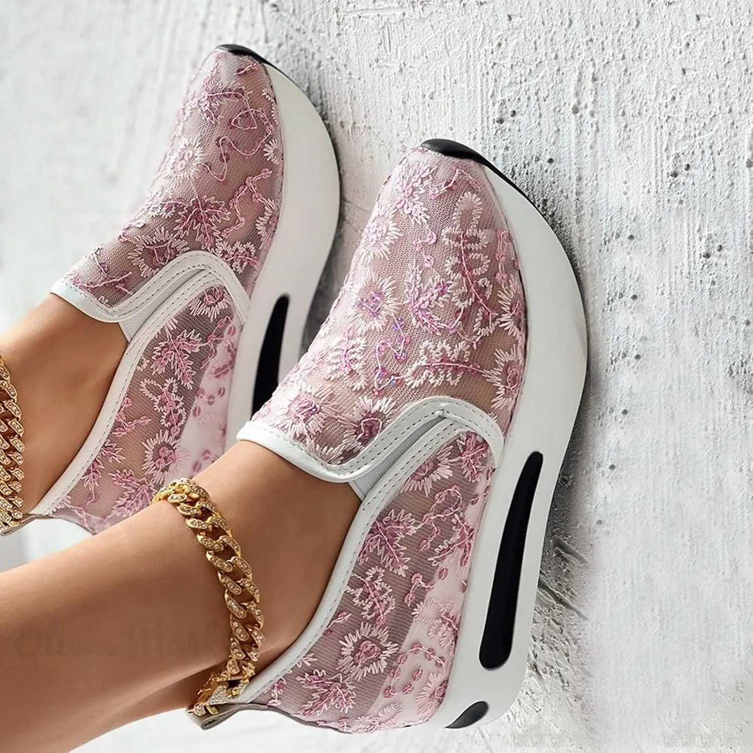 ZBYY Platform Wedge Sneakers for Women Mesh Air Comfort Chunky Hidden High Heels Slip On Loafers Breathable Walking Shoes