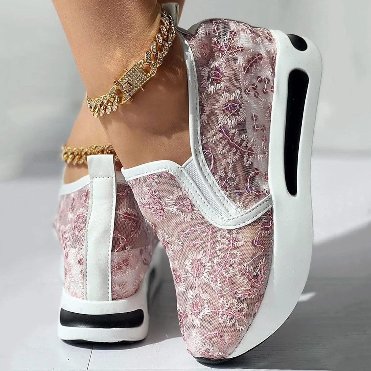 ZBYY Platform Wedge Sneakers for Women Mesh Air Comfort Chunky Hidden High Heels Slip On Loafers Breathable Walking Shoes