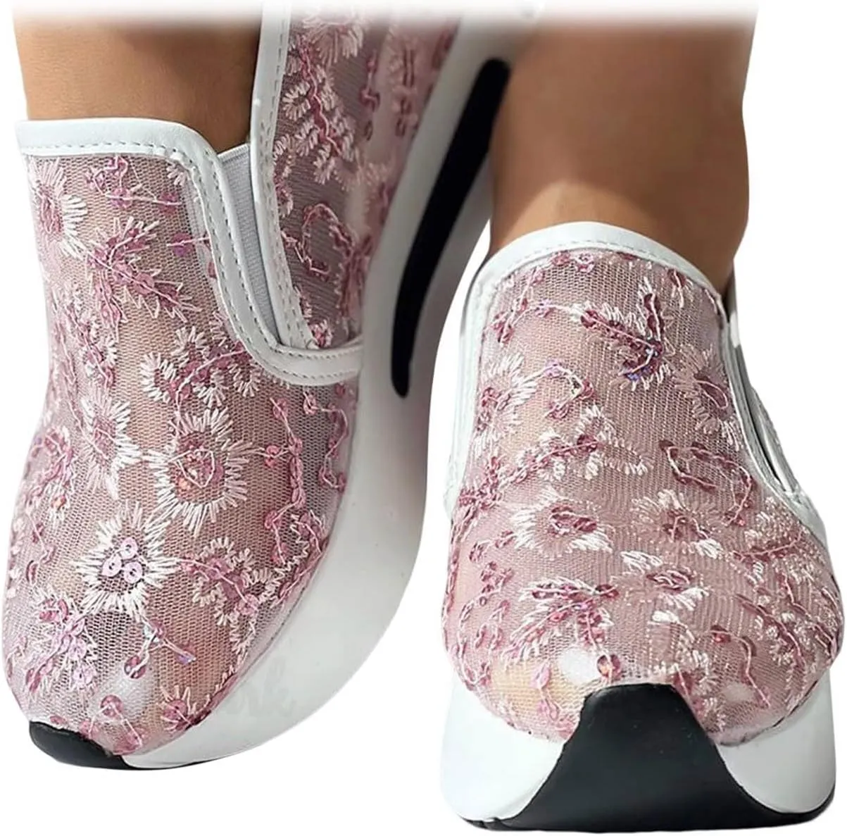ZBYY Platform Wedge Sneakers for Women Mesh Air Comfort Chunky Hidden High Heels Slip On Loafers Breathable Walking Shoes