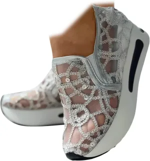 ZBYY Womens Breathable Loafers,Sequins Mesh Platform Shoes Hidden Wedge Heel High Top Sparkly Casual Sneakers Dressy