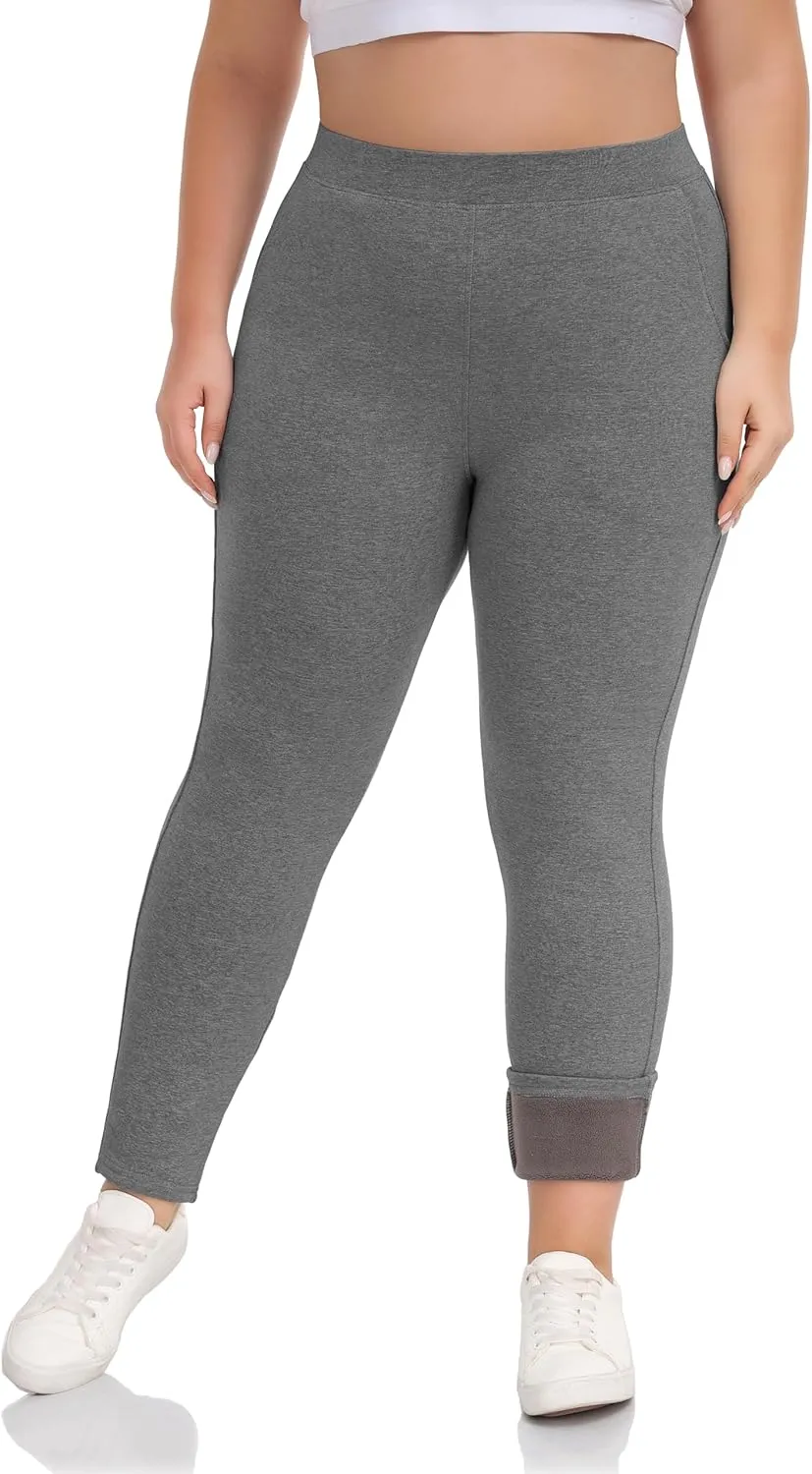ZERDOCEAN Women's Plus Size Fleece Lined Leggings Winter Warm Thermal Yoga Workout Pants with Pockets