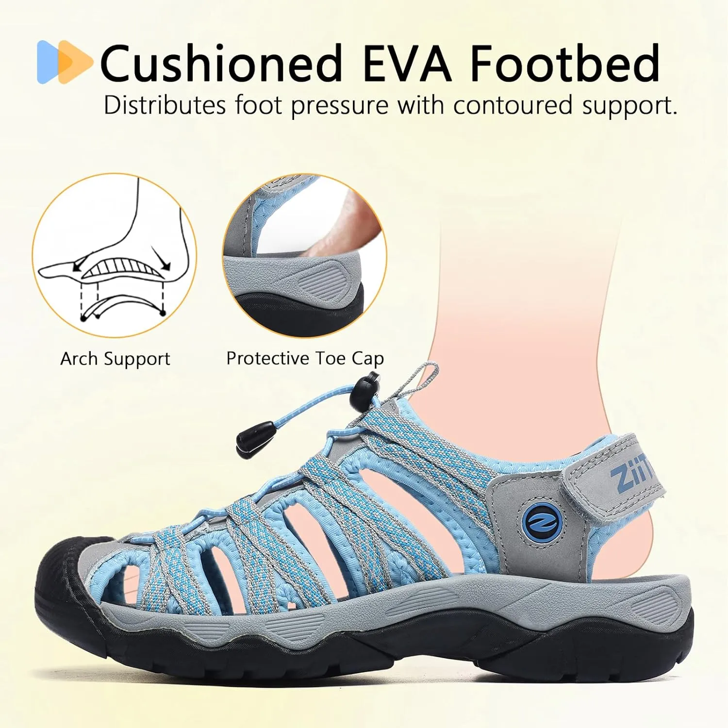 ziitop Womens Hiking Sandals Closed Toe Summer Outdoor Adventurous Beach Sandals Lace Adjustable Double Buckle Water Shoes