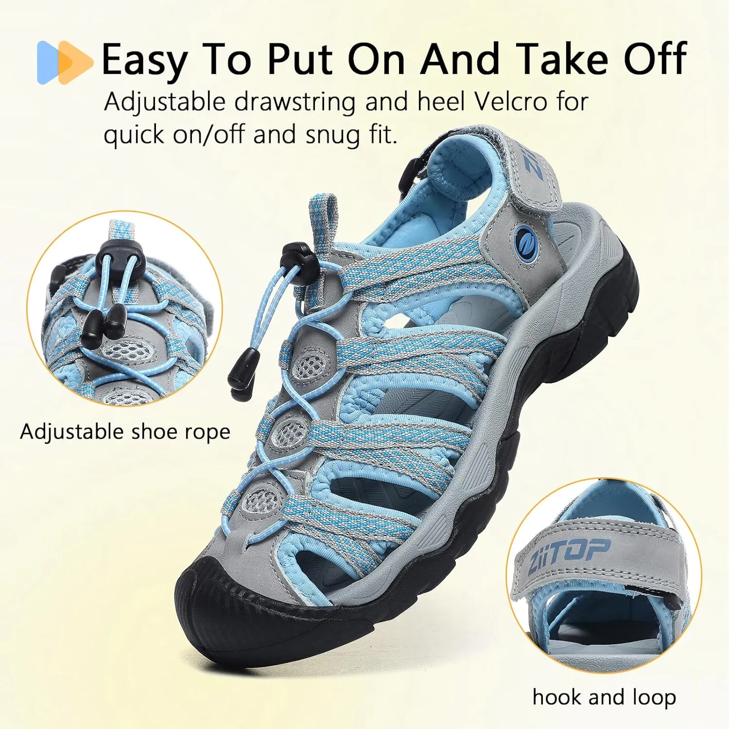 ziitop Womens Hiking Sandals Closed Toe Summer Outdoor Adventurous Beach Sandals Lace Adjustable Double Buckle Water Shoes