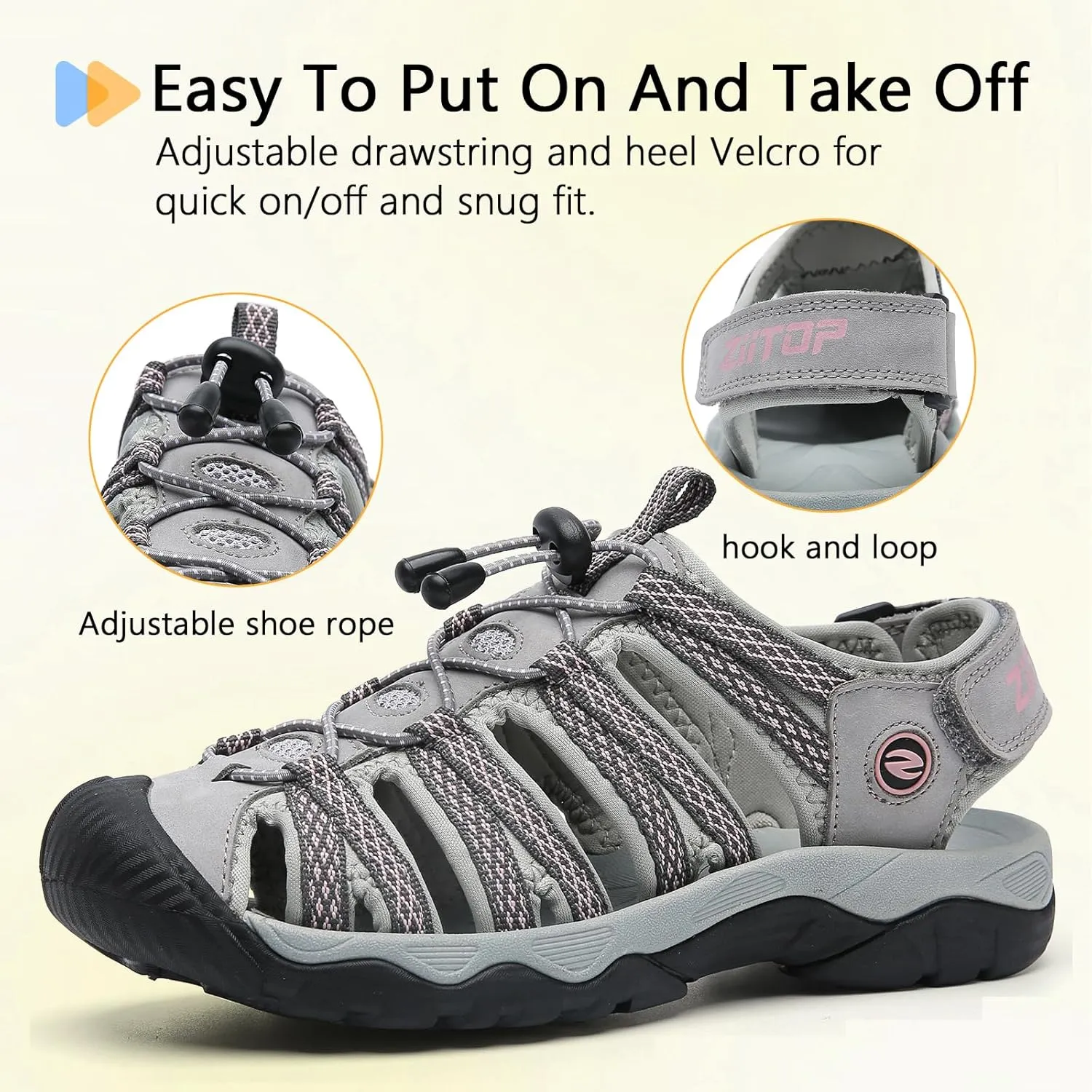 ziitop Womens Hiking Sandals Closed Toe Summer Outdoor Adventurous Beach Sandals Lace Adjustable Double Buckle Water Shoes