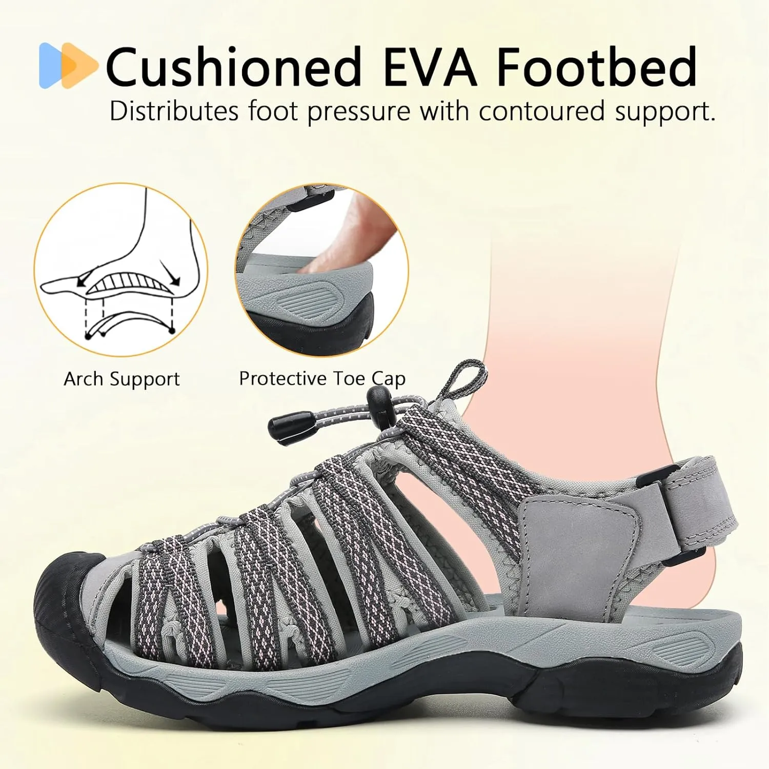 ziitop Womens Hiking Sandals Closed Toe Summer Outdoor Adventurous Beach Sandals Lace Adjustable Double Buckle Water Shoes
